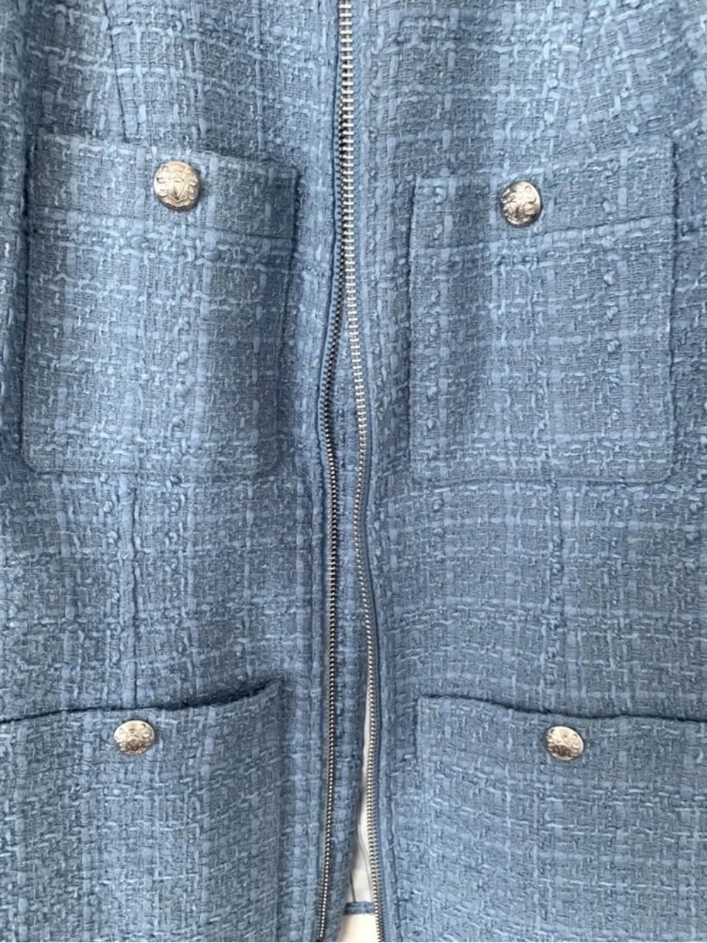 Veronica Beard Sky Blue Tweed Zip-Front Jacket